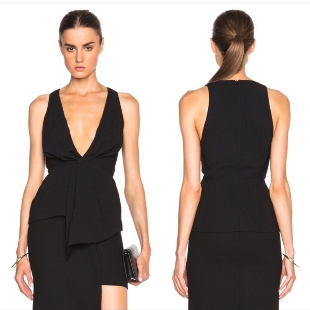 Nicholas Sleeveless Blouse Asymmetrical Gather Front Deep V Neck Lined SZ 4